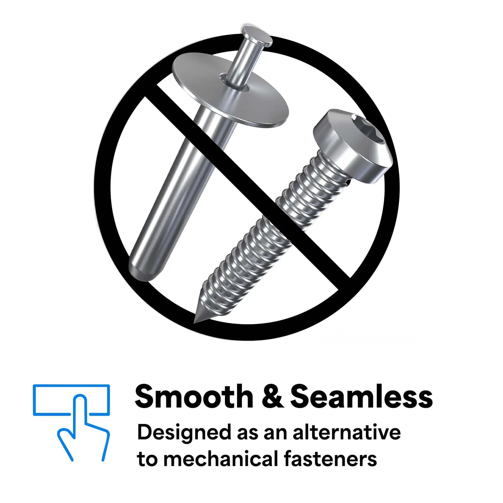 Illustration of VHB Heavy Duty Mounting Tape 5952 as an alternative to screws and nails, showing crossed out fasteners, emphasizing no drilling.