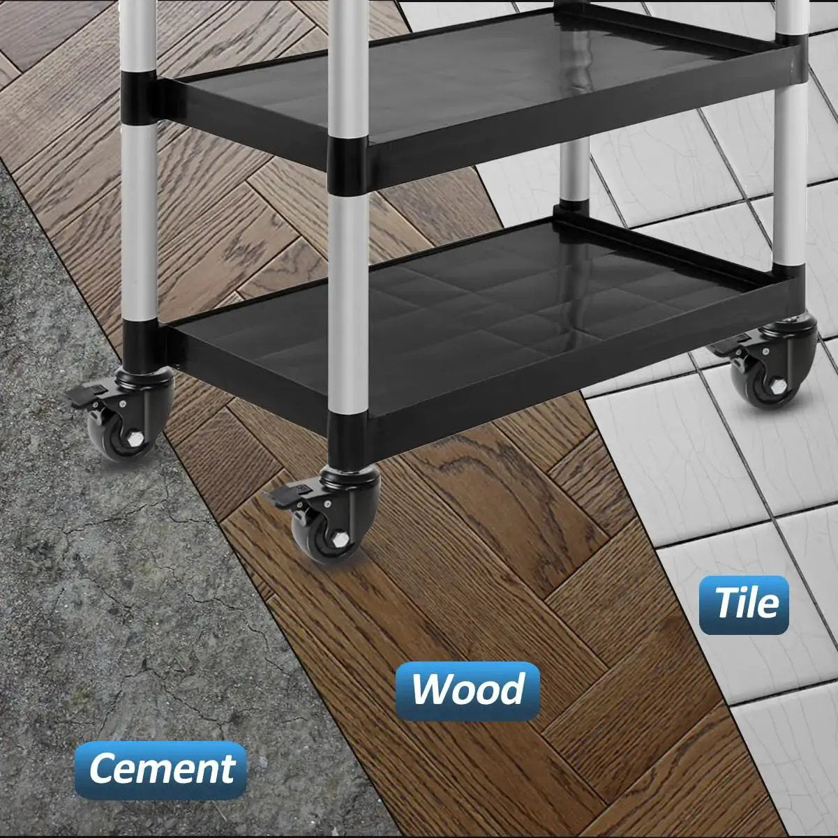 Heavy Duty 3 Inch Swivel Caster Wheels With Half Inch Diameter, 13 TPI, on cart over cement, wood, and tile surfaces