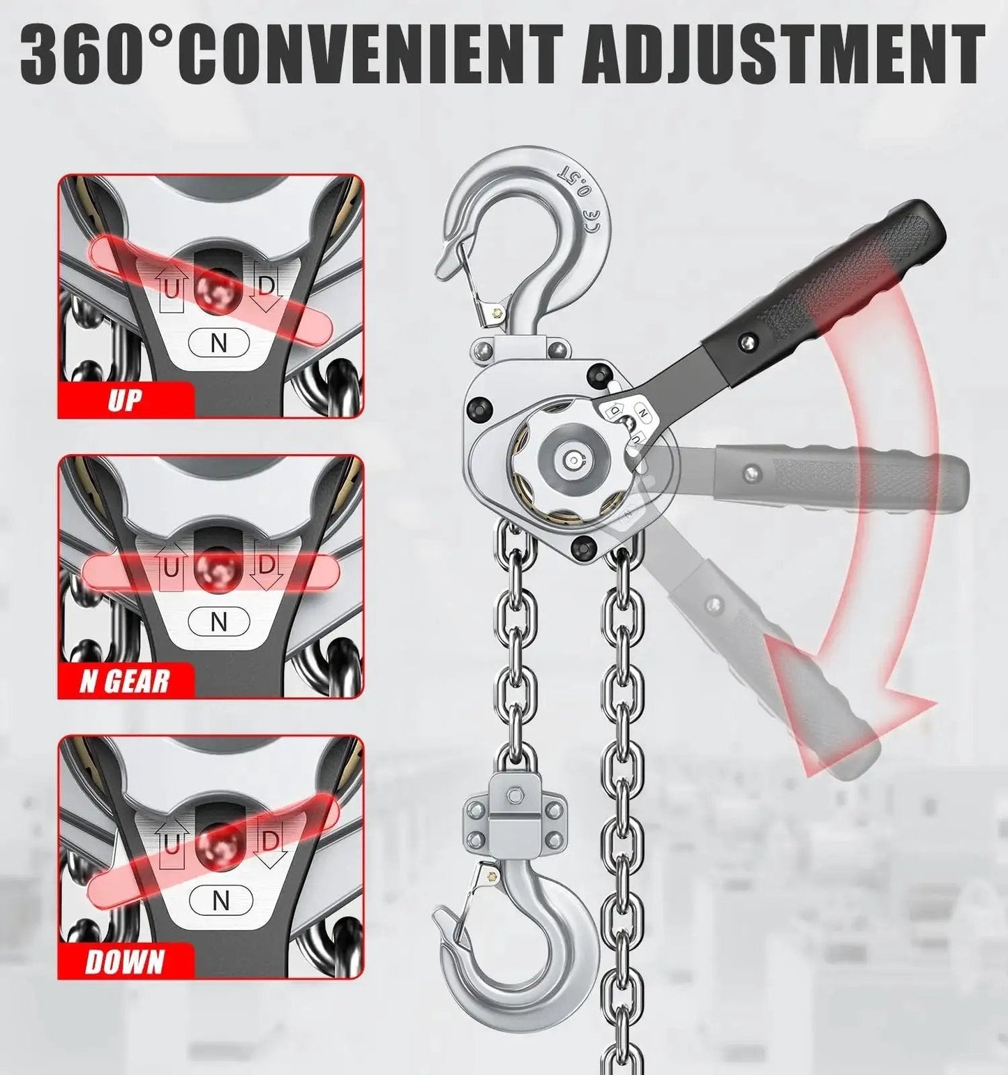Mini Lever Hoist Half Ton Ratchet Chain 10 Ft Aluminum G80 Dual Brake Puller with 360-degree rotation