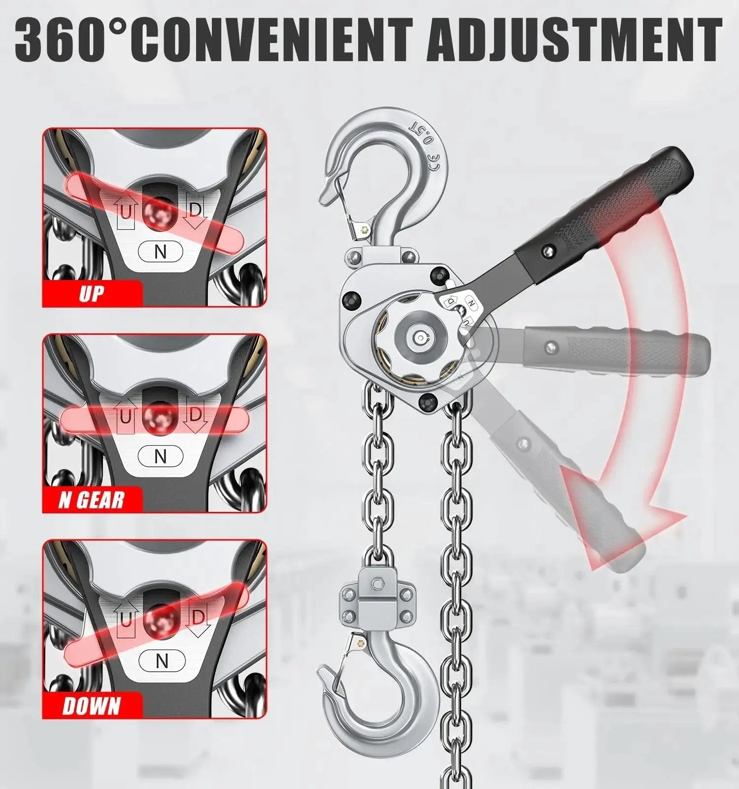 Mini Lever Hoist Half Ton Ratchet Chain 10 Ft Aluminum G80 Dual Brake Puller with 360-degree rotation