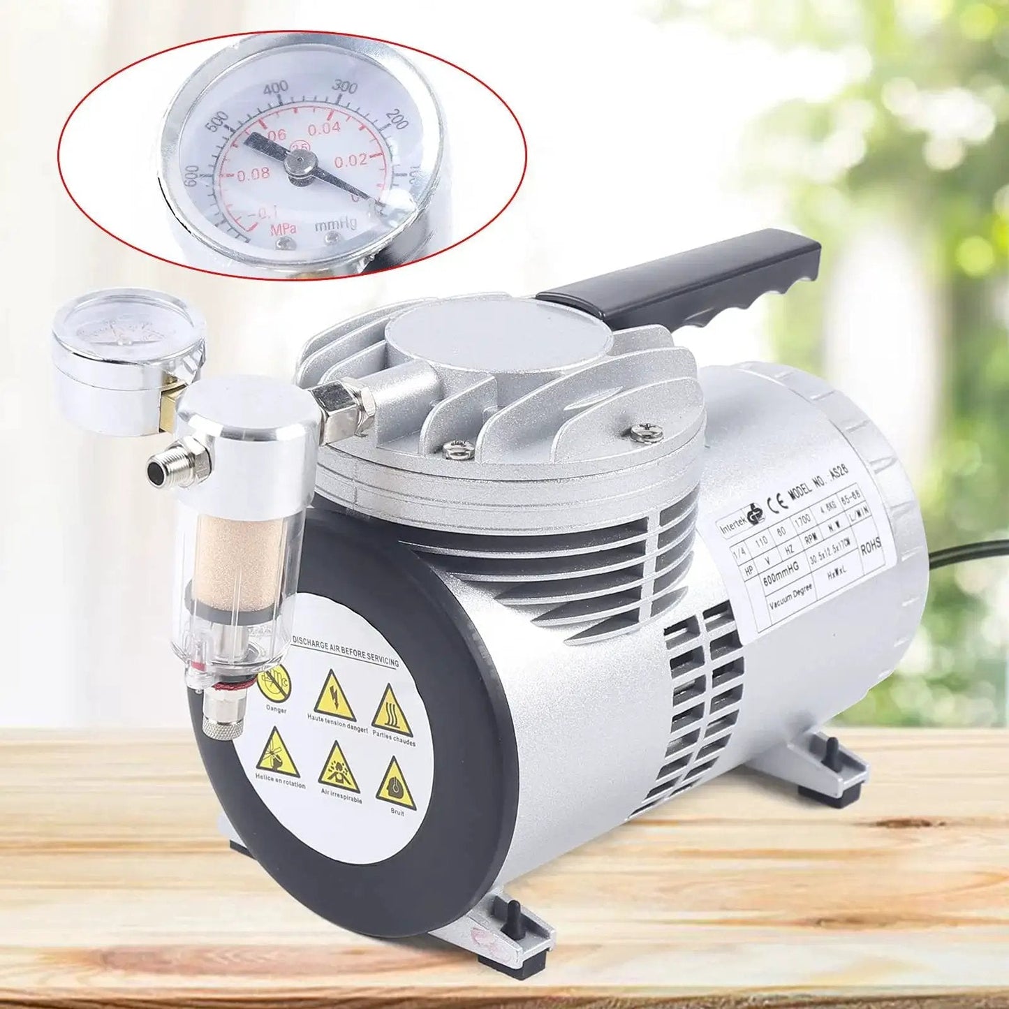 Oil Free Diaphragm Vacuum Pump For Food Packaging And Handicrafts With Air Flow 20 To 23 Liters Per Minute, One Sixth HP