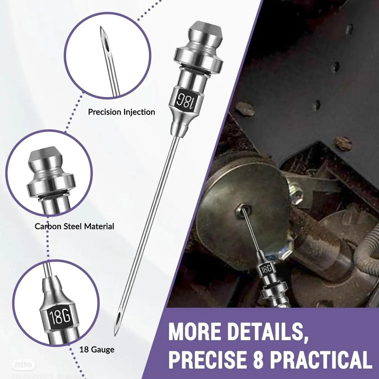 Grease Gun Accessory Kit With Needle Dispenser And Two Needle Nozzles, 90 Degree Coupler Adapter With Sleeves in use on machinery