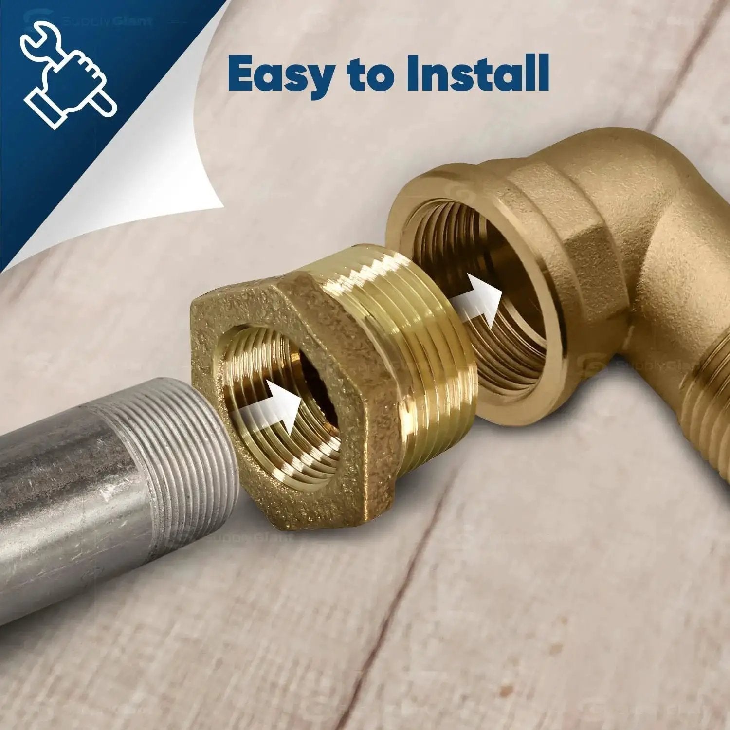 1-1/2 Inch Male NPT To 1 Inch Female Brass Bushing With Hex Head, Lead-Free Brass, Corrosion Resistant Plumbing Fitting