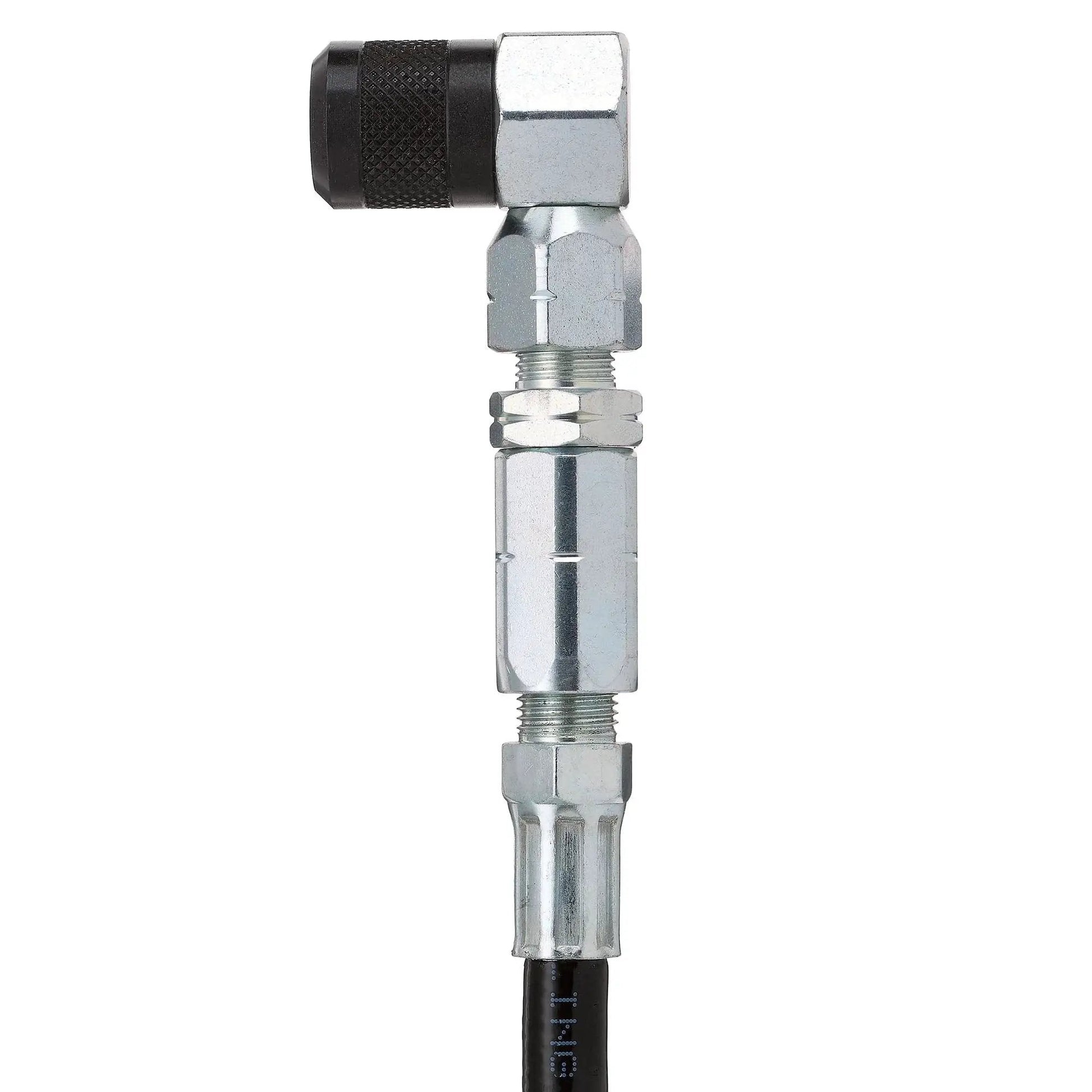 90 Degree Grease Gun Coupler With 18 Inch Flex Hose Threaded Inlet And Swivel Head For Hard To Reach Fittings 31mm Length Head