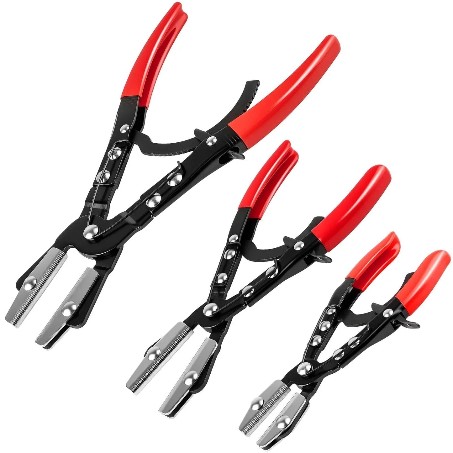 Three Piece Ratchet Hose Pinch Off Pliers Set With 8 Inch 10 Inch And 12 Inch Locking Fuel Line Pliers For Radiator Hose Heater Coolant And Fuel Lines Flexible Clamp Tool For Automotive Repair