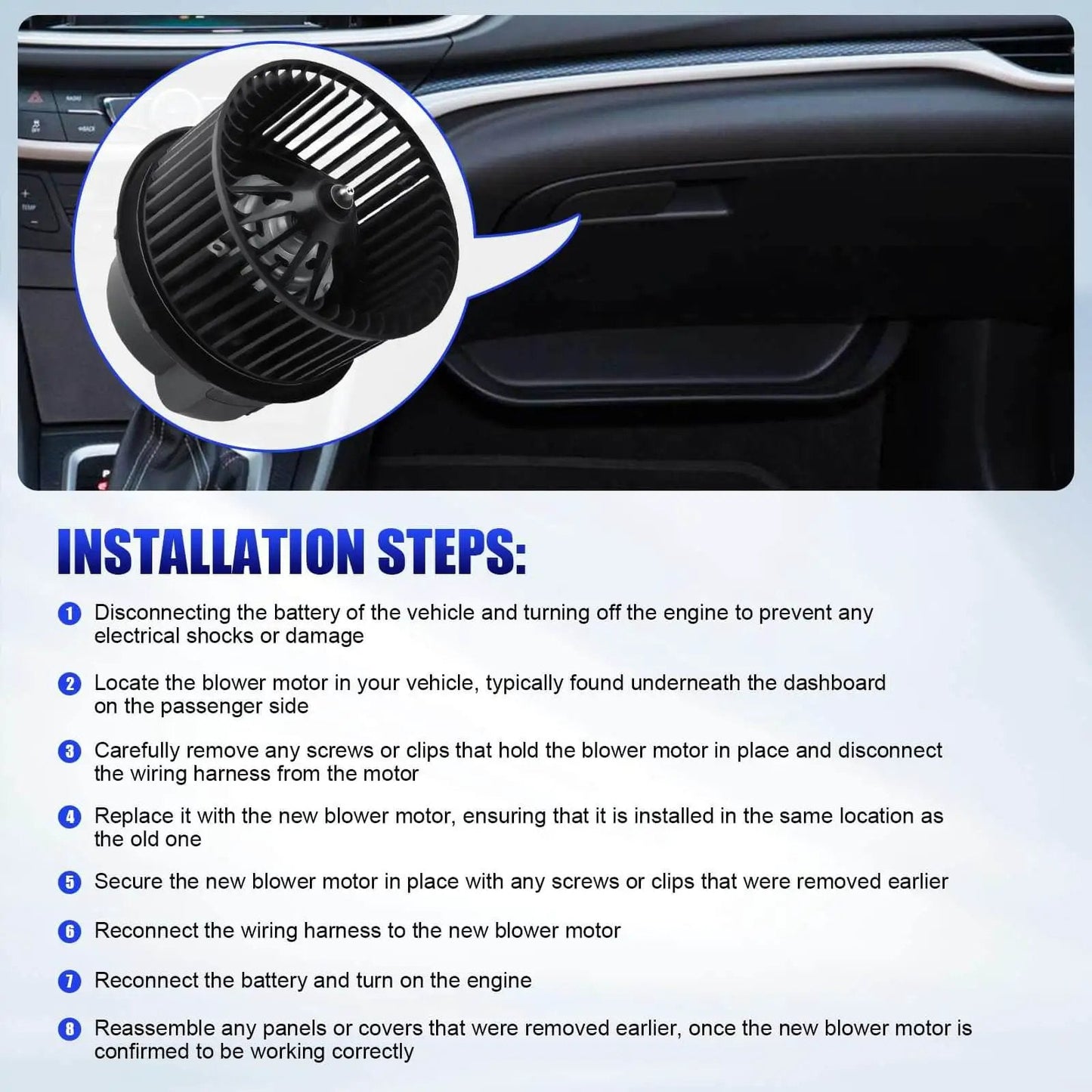 Installation guide for Premium HVAC Blower Motor With Fan for Ford Focus Escape C Max Transit Connect and Lincoln MKC 2012-2019