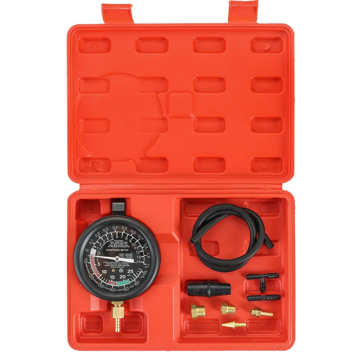 DIY Vacuum And Fuel Pump Tester Gauge Kit For Cars And Trucks, Carburetor Pressure Diagnostics Tool Set in red case