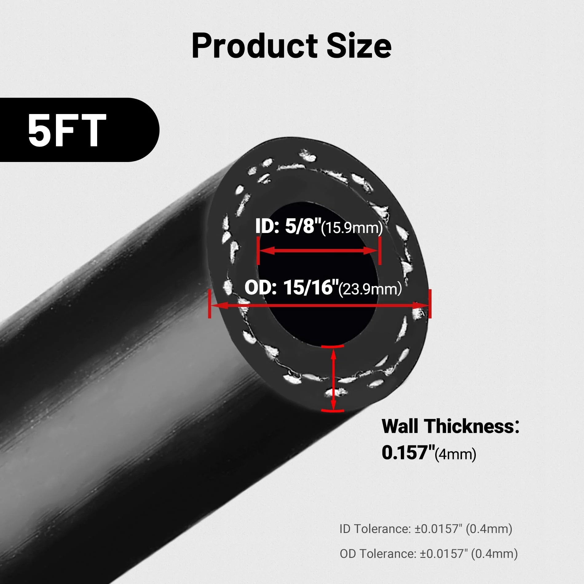 Close-up of a Five Eighth Inch Silicone Heater Hose For Car Radiator Coolant System For Your Ride, Black with ID 5/8"