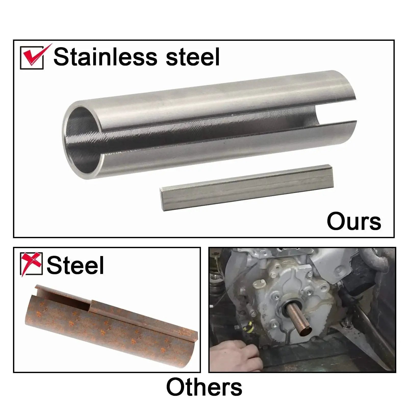 Stainless Steel 304 Crank Shaft Adapter For Gas Engine Pulleys, 5/8 Inch Inner Diameter To 3/4 Inch Outer, 3 Inch Length, 3/16 Inch Keyway