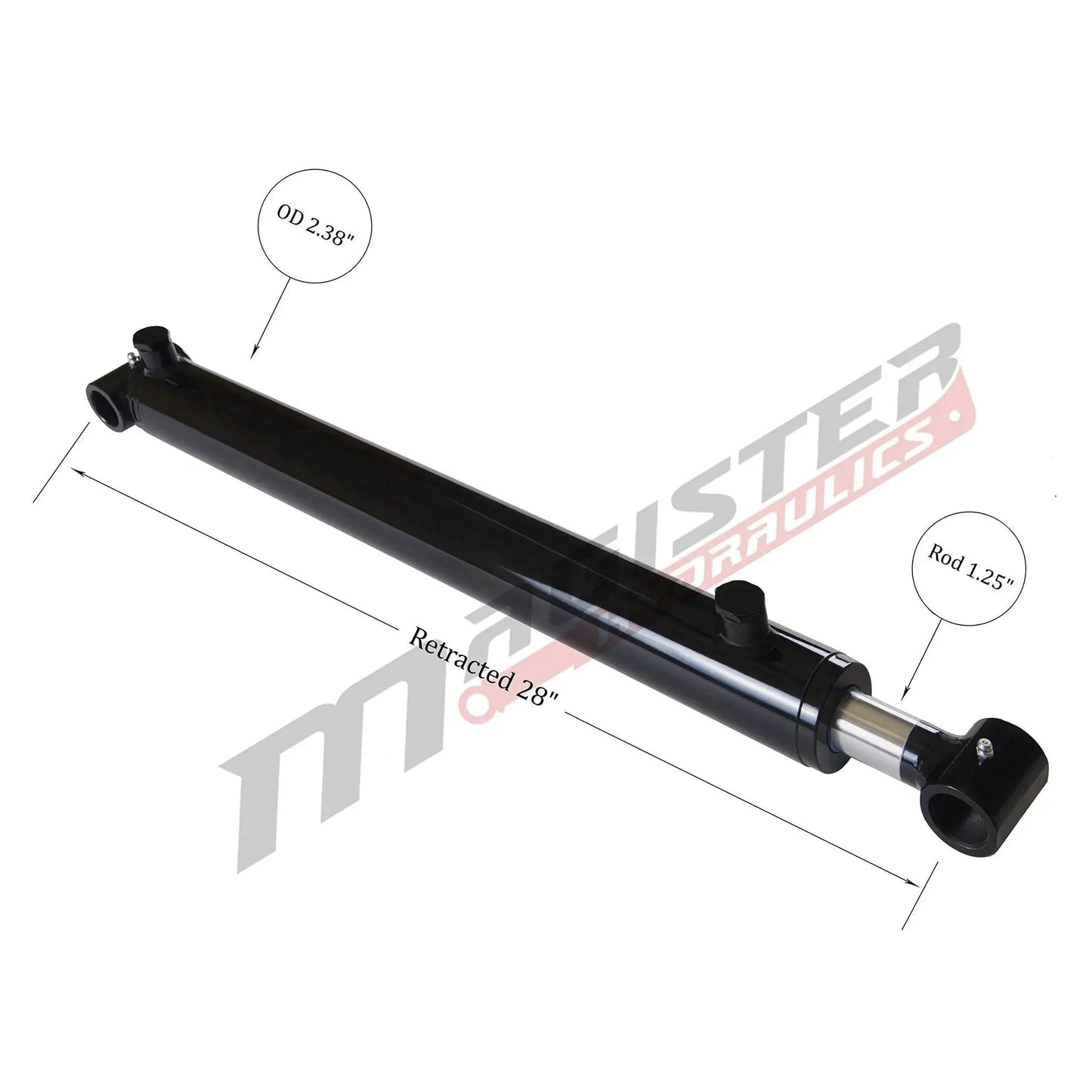 2 Inch Bore Hydraulic Cylinder 20 Inch Stroke Welded Double Acting 3500 PSI with rod and tube dimensions shown
