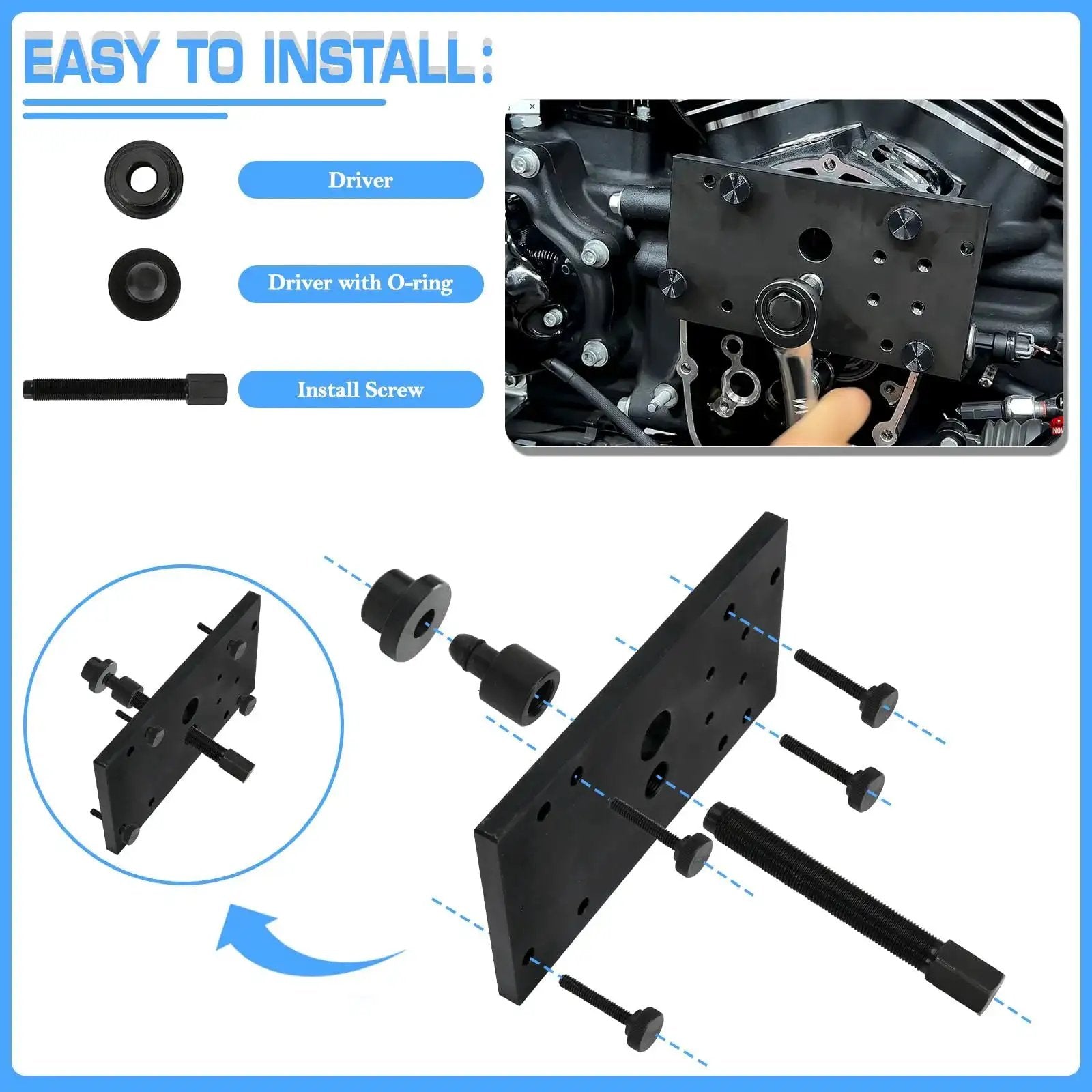 Inner Camshaft Bearing Remover And Installer Tool For Harley Davidson Milwaukee Eight M8 Engines 2017-2024 disassembled parts