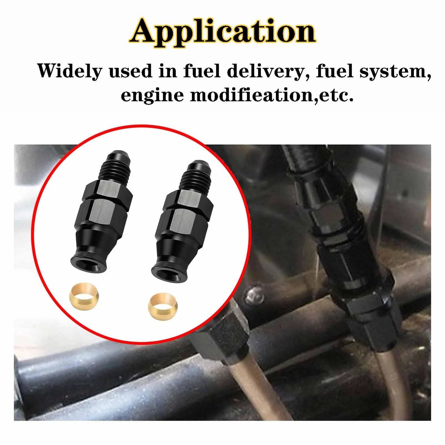 2 Pack 6AN To Three Eighths Beefy Hardline Adapter Fittings ORB Male To Three Eighths Tube Compression, corrosion-resistant, in use