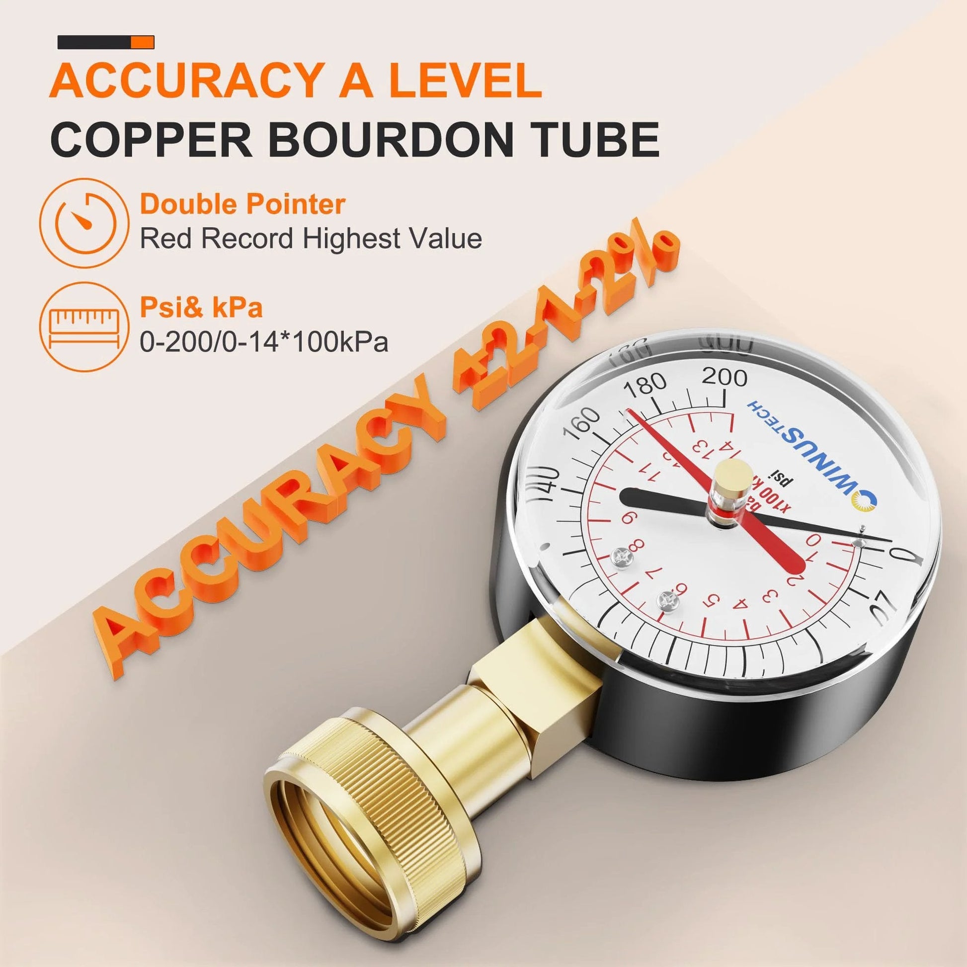 Water Pressure Gauge With Three Quarters Inch Female Connection For Home Use 0 To 200 PSI Range Two And A Half Inch Dial Garden Hose Thread Compatible GHT High Precision For Residential Plumbing