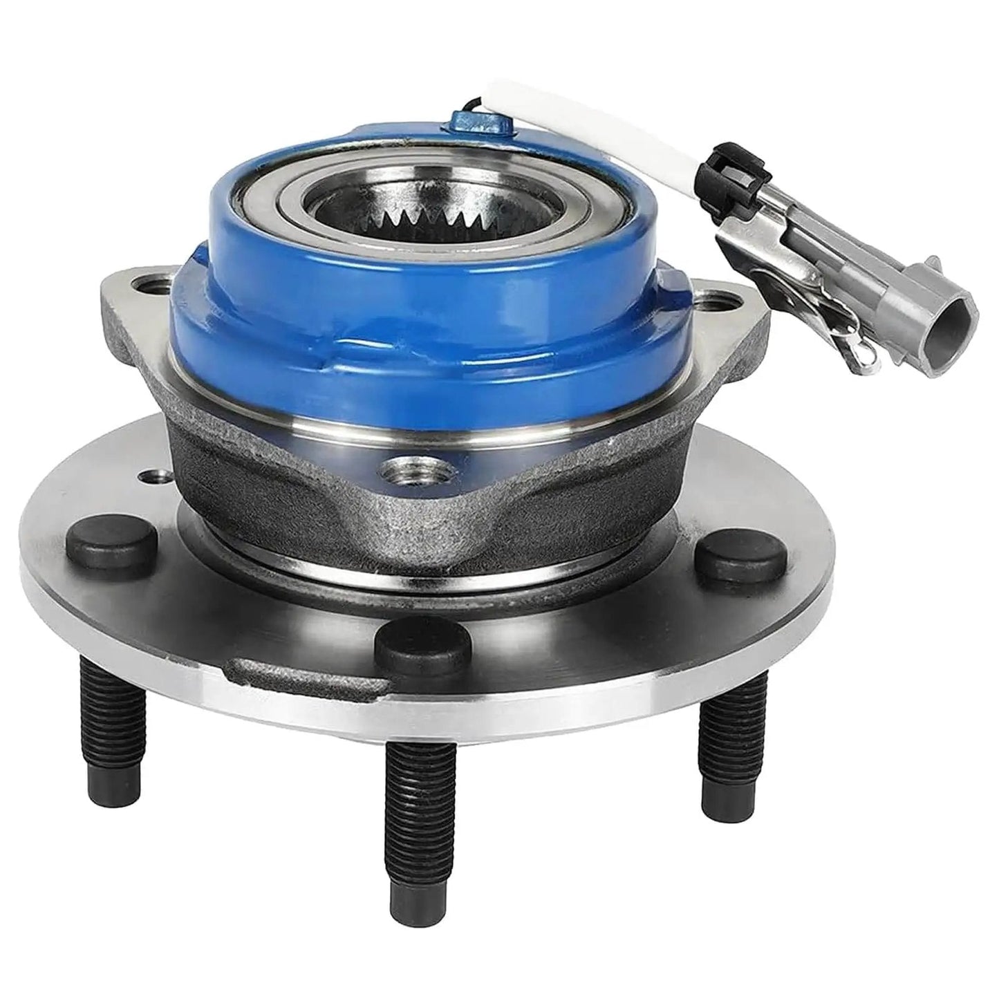 Front or Rear Wheel Hub Bearing Assembly Single Unit for 2001-2005 Pontiac Aztek & Montana, metal hub with blue casing.
