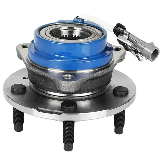 Front or Rear Wheel Hub Bearing Assembly Single Unit for 2001-2005 Pontiac Aztek & Montana, metal hub with blue casing.