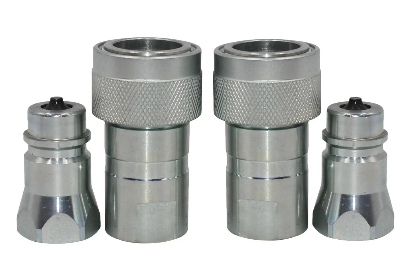 1/2 Inch Hydraulic Quick Connect Tractor Couplers with Red Dust Caps, Poppet Valve, Pioneer Style, ISO 5675 Interchangeable Set