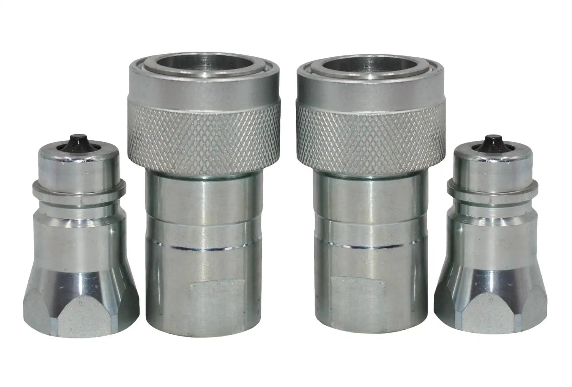 1/2 Inch Hydraulic Quick Connect Tractor Couplers with Red Dust Caps, Poppet Valve, Pioneer Style, ISO 5675 Interchangeable Set