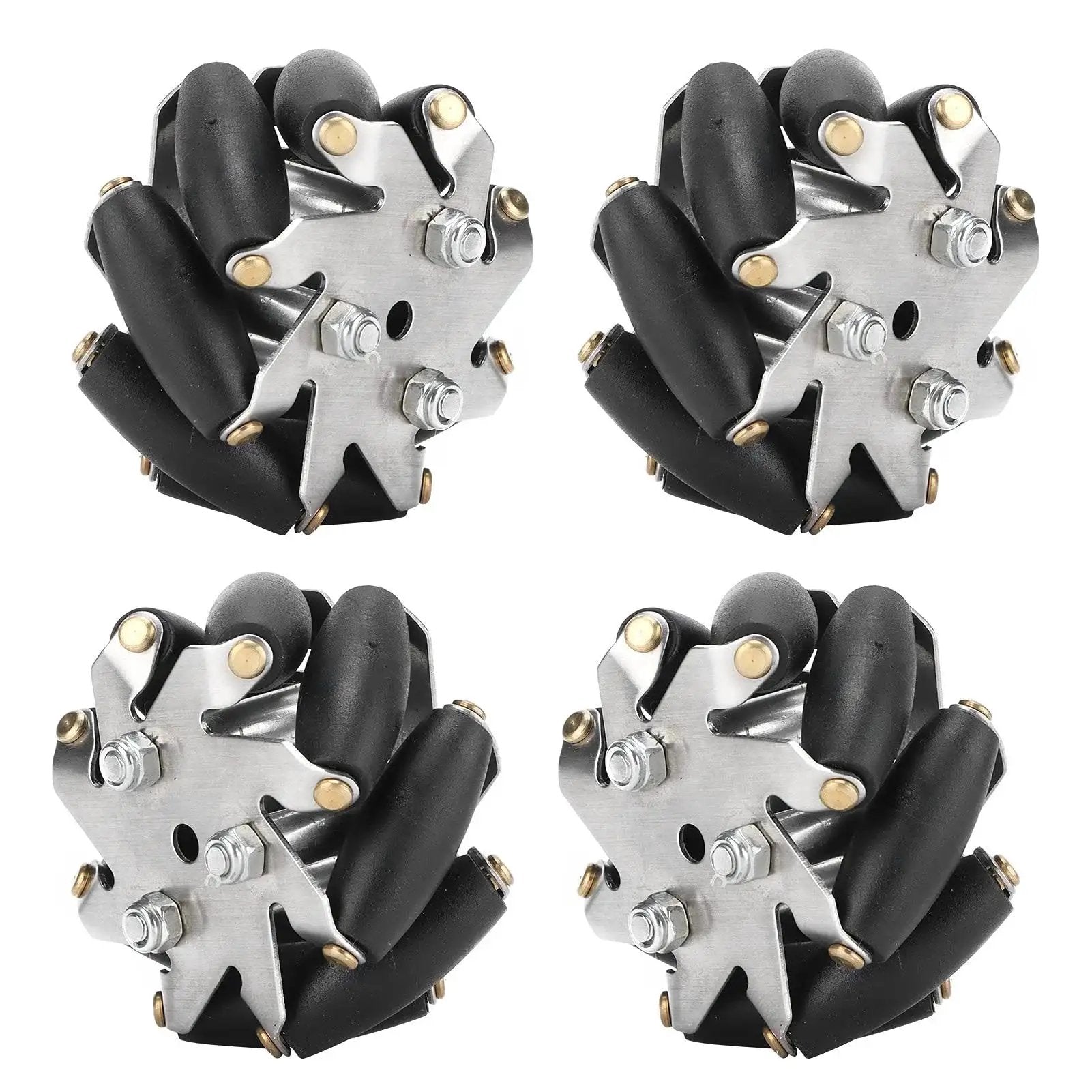Four Pack 48mm Steel Mecanum Wheels Set With TPR Rollers Omni Directional Drive For Robot Car And RC Car Projects Heavy Duty