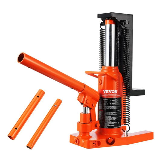 Air Hydraulic Claw Jack For Machinery 5 Ton Top Lift 2.5 Ton Toe Lift in orange, shown with handle components.