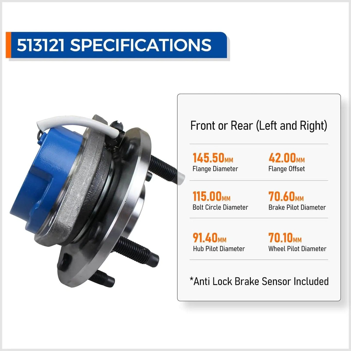 Front Wheel Hub Bearing Assembly 513121 Compatible With Cadillac DTS Eldorado Chevy Impala with ABS specifications