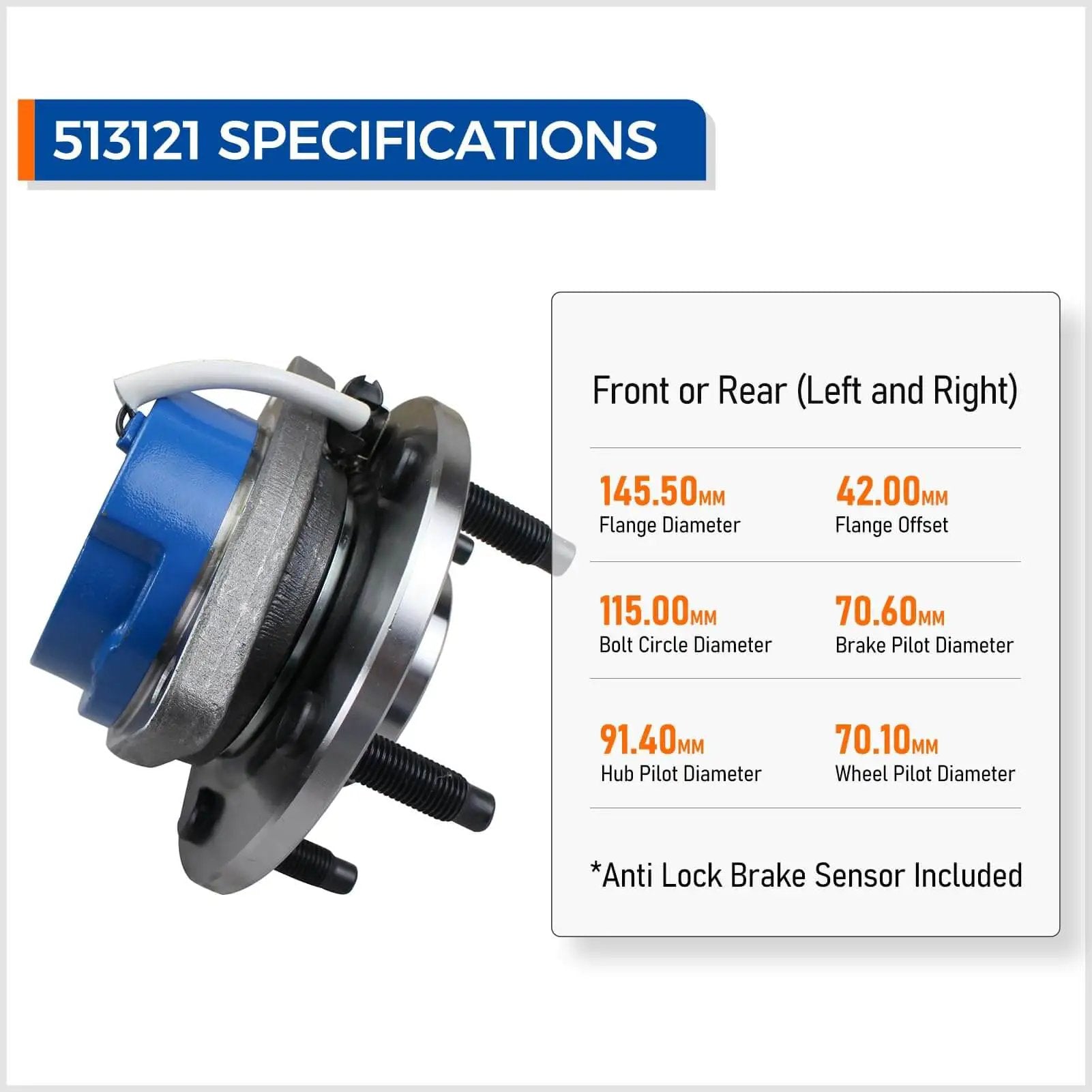 Front Wheel Hub Bearing Assembly 513121 Compatible With Cadillac DTS Eldorado Chevy Impala with ABS specifications