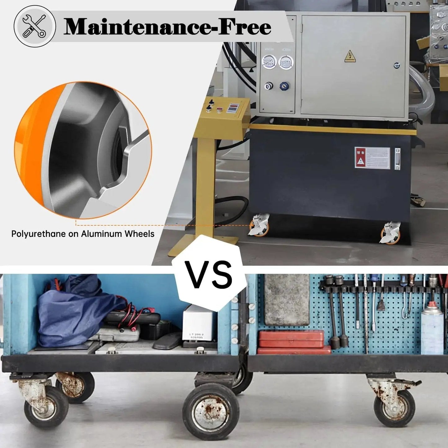 Heavy Duty 4 Inch Industrial Caster Wheels Set Of 4 With Brakes For Machines And Workbenches, 3200 Lb Total Capacity, Maintenance Free Polyurethane On Aluminum Wheels, Plate Swivel Casters For Heavy Loads By WEIBIDA showing comparison of casters