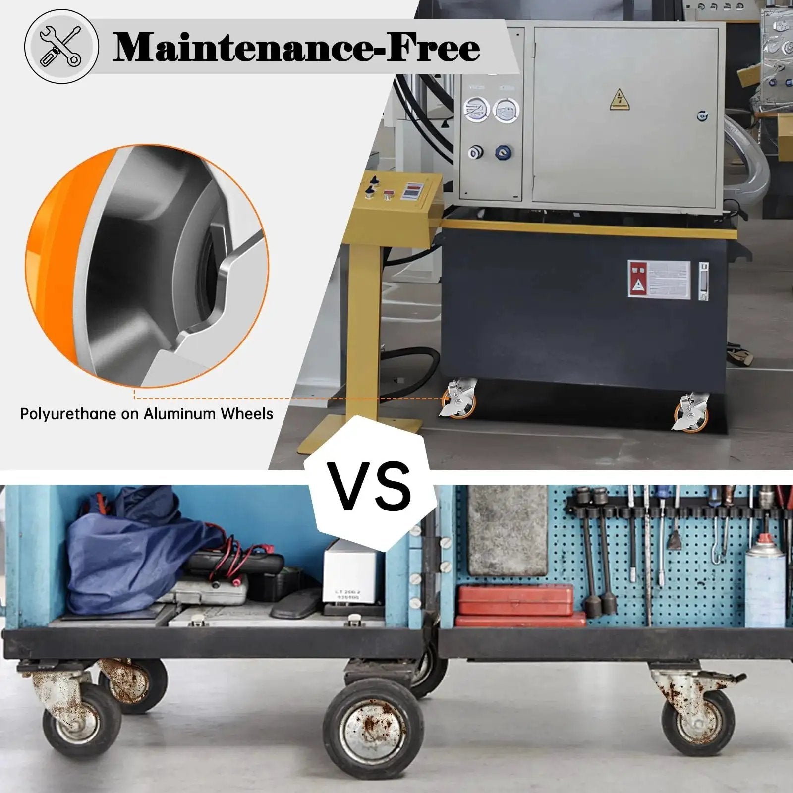 Heavy Duty 4 Inch Industrial Caster Wheels Set Of 4 With Brakes For Machines And Workbenches, 3200 Lb Total Capacity, Maintenance Free Polyurethane On Aluminum Wheels, Plate Swivel Casters For Heavy Loads By WEIBIDA showing comparison of casters