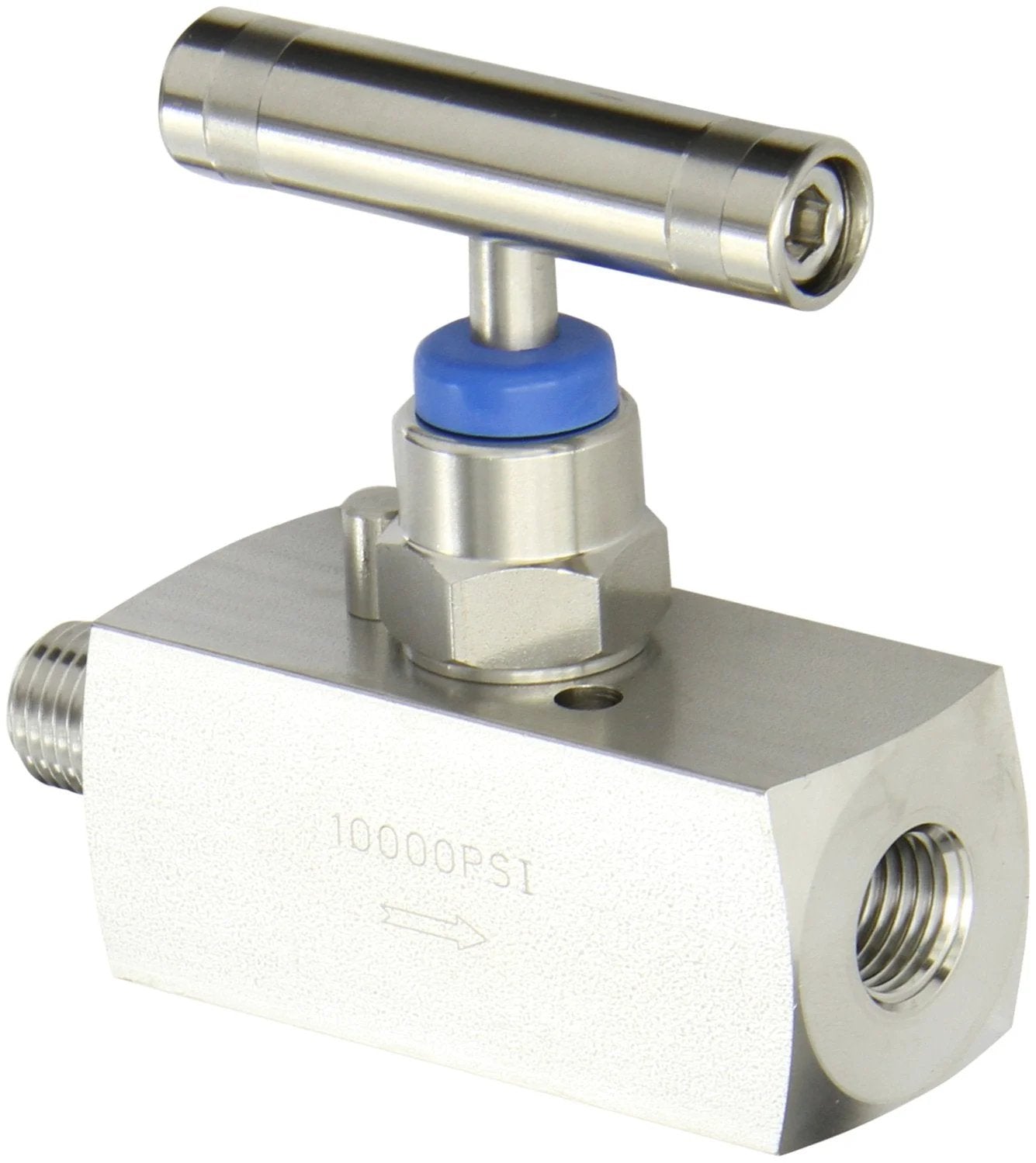 Pro Grade 316 Stainless Steel Needle Valve With Hydraulic Service Seat For Heavy Duty Process Lines, Straight Pattern, Hard Seat 10000 PSI, Quarter Inch NPT Inlet To Outlet, Model NVSS Quarter Inch HS 180 MXF By PIC Gauge
