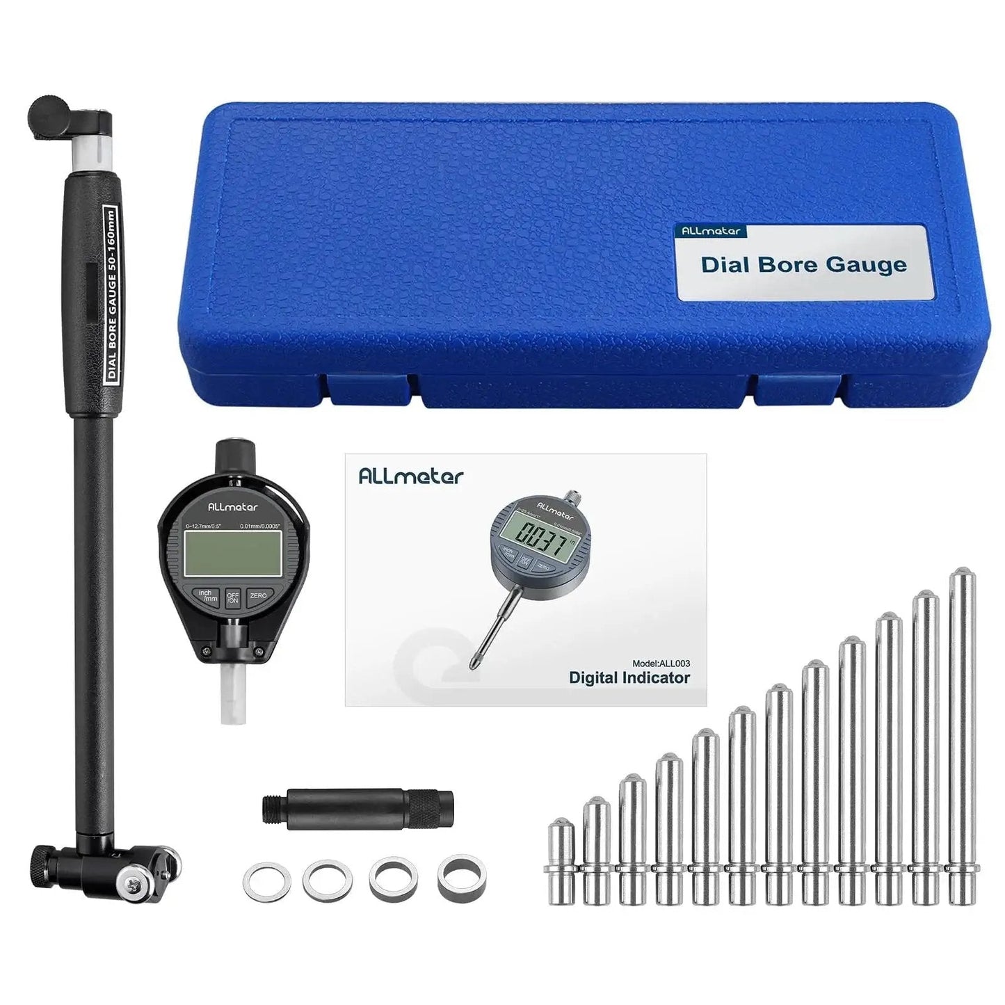Digital Bore Gauge Kit Pro Grade 50 To 160 Millimeters 0.01 Millimeters Precision Internal Diameter Measuring Tool with 12 probes