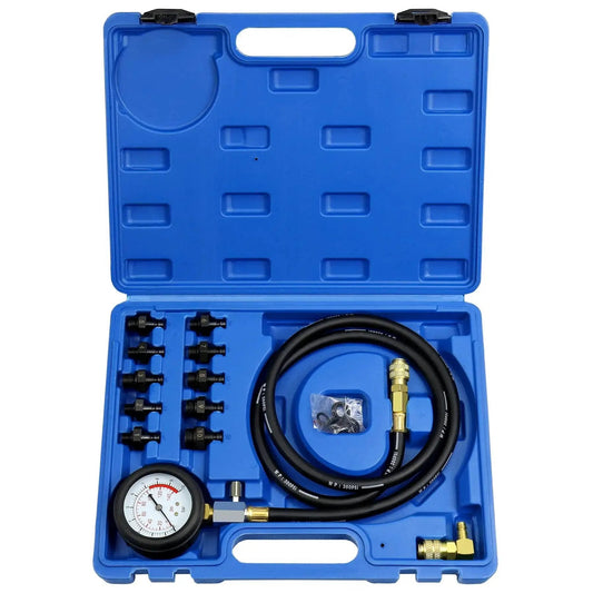 Oil Pressure Tester Tool Kit 0-140 PSI Gauge For Fuel System Diagnostics And Engine Check With Hose Adapters Cylinder Compression Test Mechanical Sensor Verification For Cars Trucks ATVs And More In Blue Case