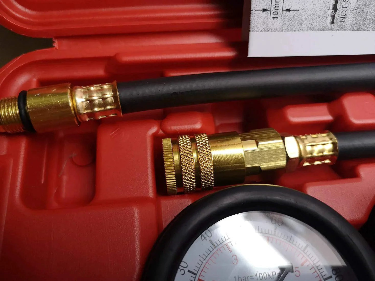 Close-up of Cylinder Leak Down Tester And Compression Test Kit With Dual Gauge For Engine Diagnostics Universal Fitment