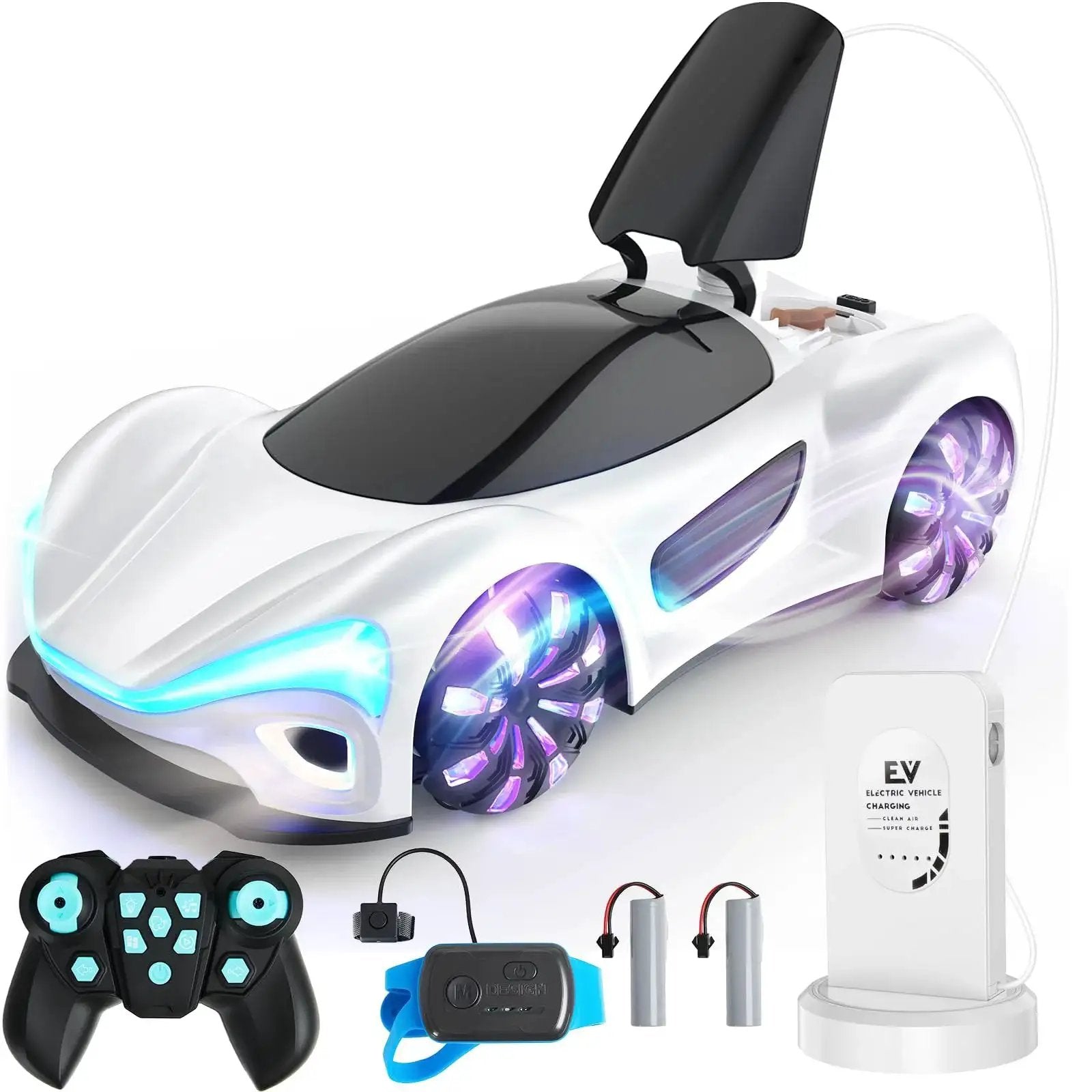 Gesture Sensing Remote Control Car With Charging Dock, 360 Degree Omnidirectional Mecanum Wheels, lit LED lights, and dual controllers