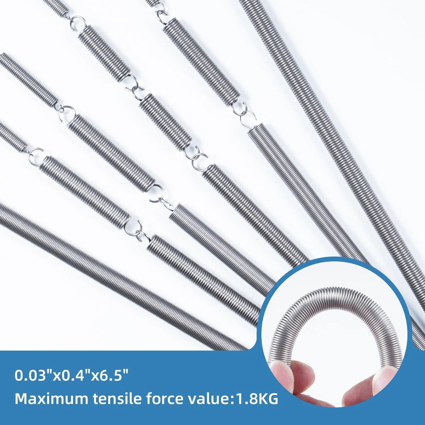 Heavy Duty 6.5 Inch Stainless Steel Extension Springs With Hook Ends Pack Of 12, 0.03 Inch Wire Diameter, 0.4 Inch Outer Diameter