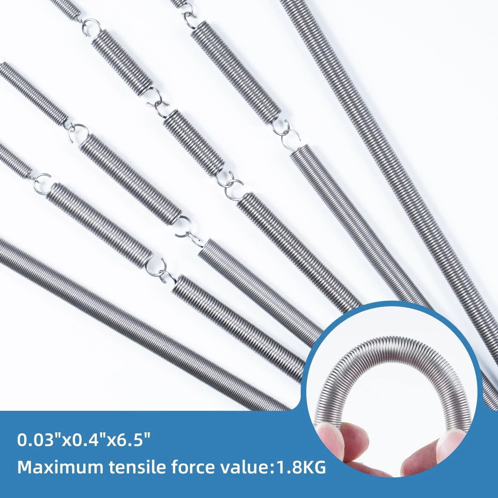 Heavy Duty 6.5 Inch Stainless Steel Extension Springs With Hook Ends Pack Of 12, 0.03 Inch Wire Diameter, 0.4 Inch Outer Diameter