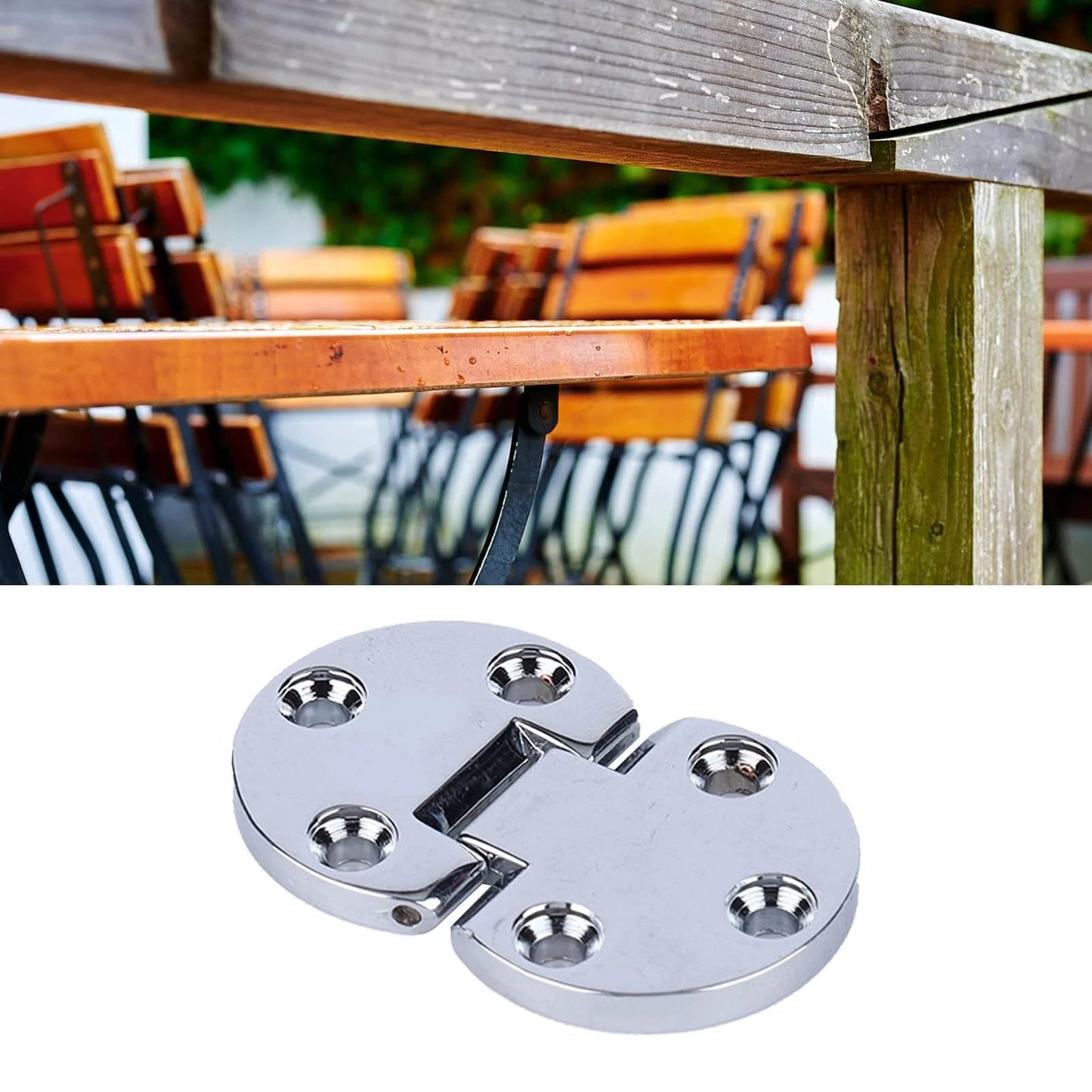 6 pcs zinc alloy flip door hinges 90 degree folding butt hinges shown with table installation and close-up view of hinge
