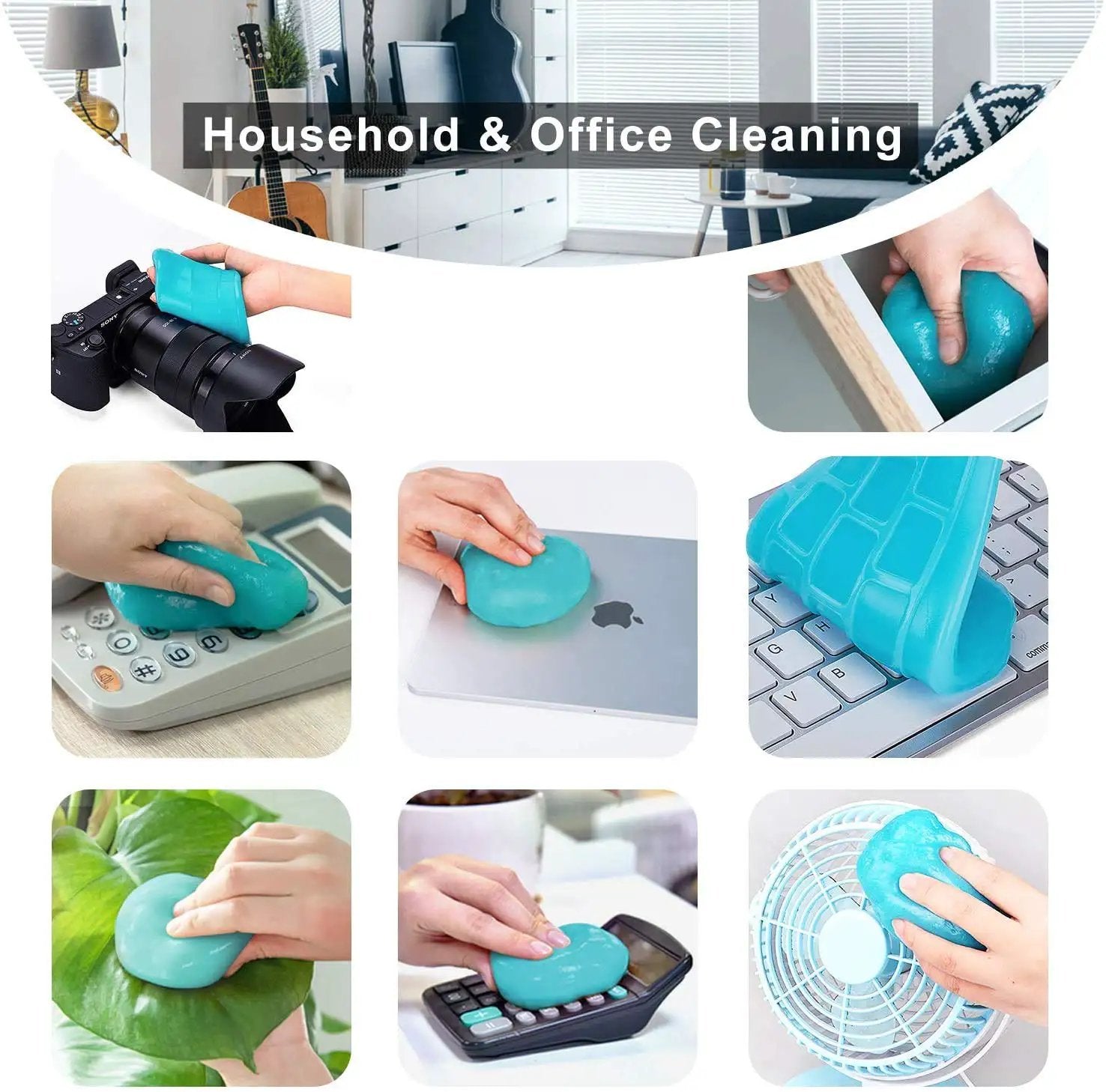 Cleaning Gel For Car Detailing Putty And Vent Cleaner Goo For Auto Interior Dust Removal Mud Slime Great For Vents And Crevices And Keyboard Cleaner Gel One Pack in use on various household items and electronics.