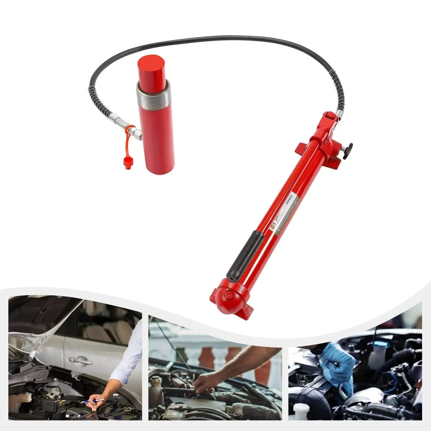 20 Ton Hydraulic Car Jack And Ram Kit For Body Frame Repair With Storage Case shown with accessories and hose