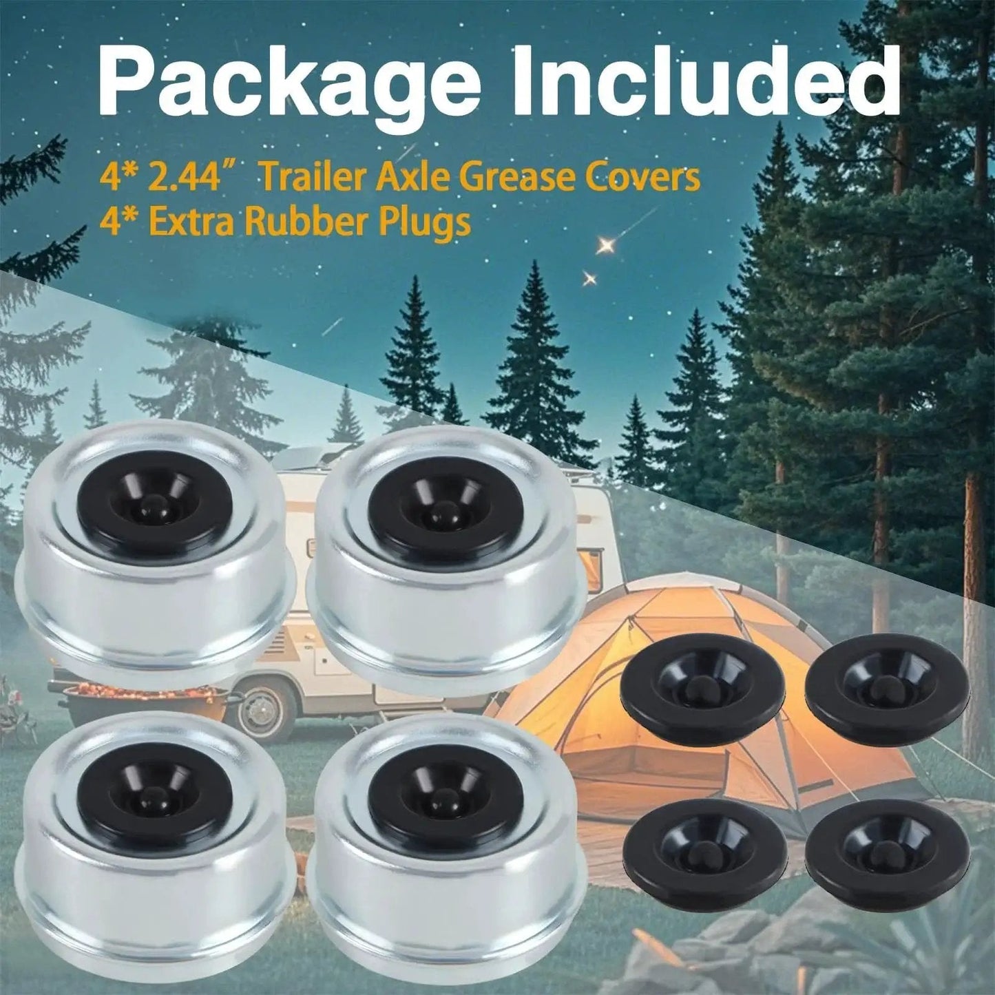 Beefy Heavy Duty Trailer Wheel Hub Cup Set 4 Pack With Axle Grease Covers And Dust Caps for Dexter EZ Lube 5200 to 6000 lbs axles