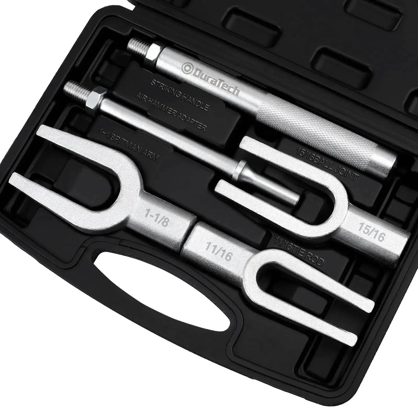 5-Piece Ball Joint Separator Set With Pickle Forks For Cars And Light Trucks in carrying case, showing steel forks and handles