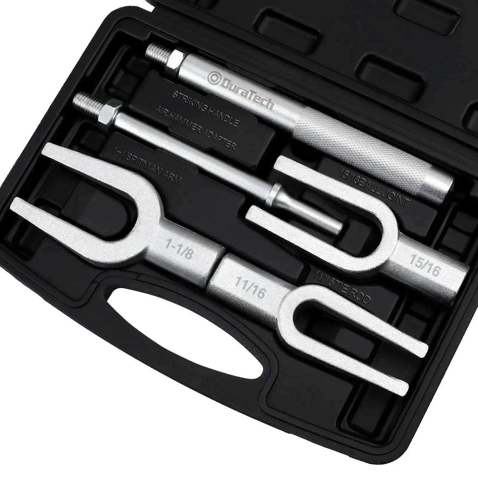 5-Piece Ball Joint Separator Set With Pickle Forks For Cars And Light Trucks in carrying case, showing steel forks and handles