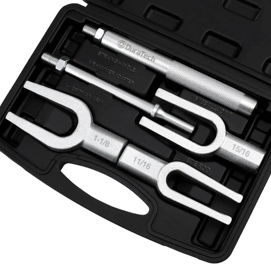 5-Piece Ball Joint Separator Set With Pickle Forks For Cars And Light Trucks in carrying case, showing steel forks and handles