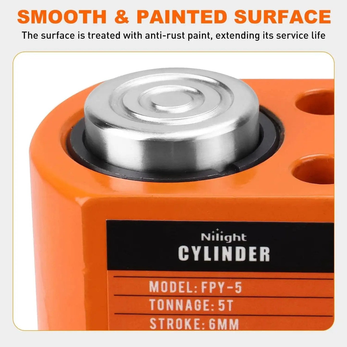 Close-up of 5 Ton Hydraulic Porta Power Jack Low Profile With 0.24in Stroke Auto Retract showing smooth painted surface
