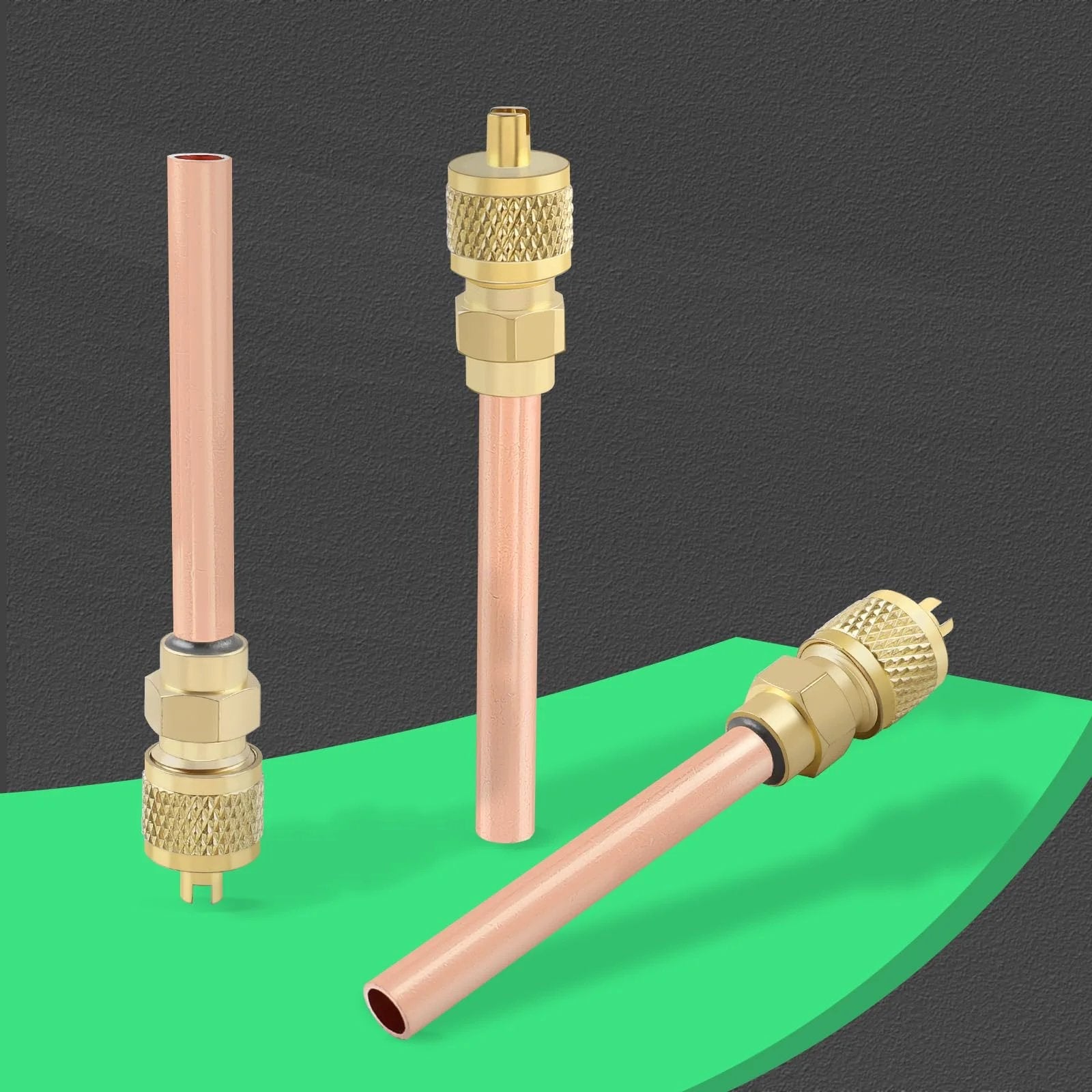 Schrader System Vacuum Service Valves Kit For HVAC AC Ten Piece One Quarter Inch SAE To One Quarter Inch OD Stem Size Two Point Seven Five Inches With Brass Caps And Core Remover AUTOKAY