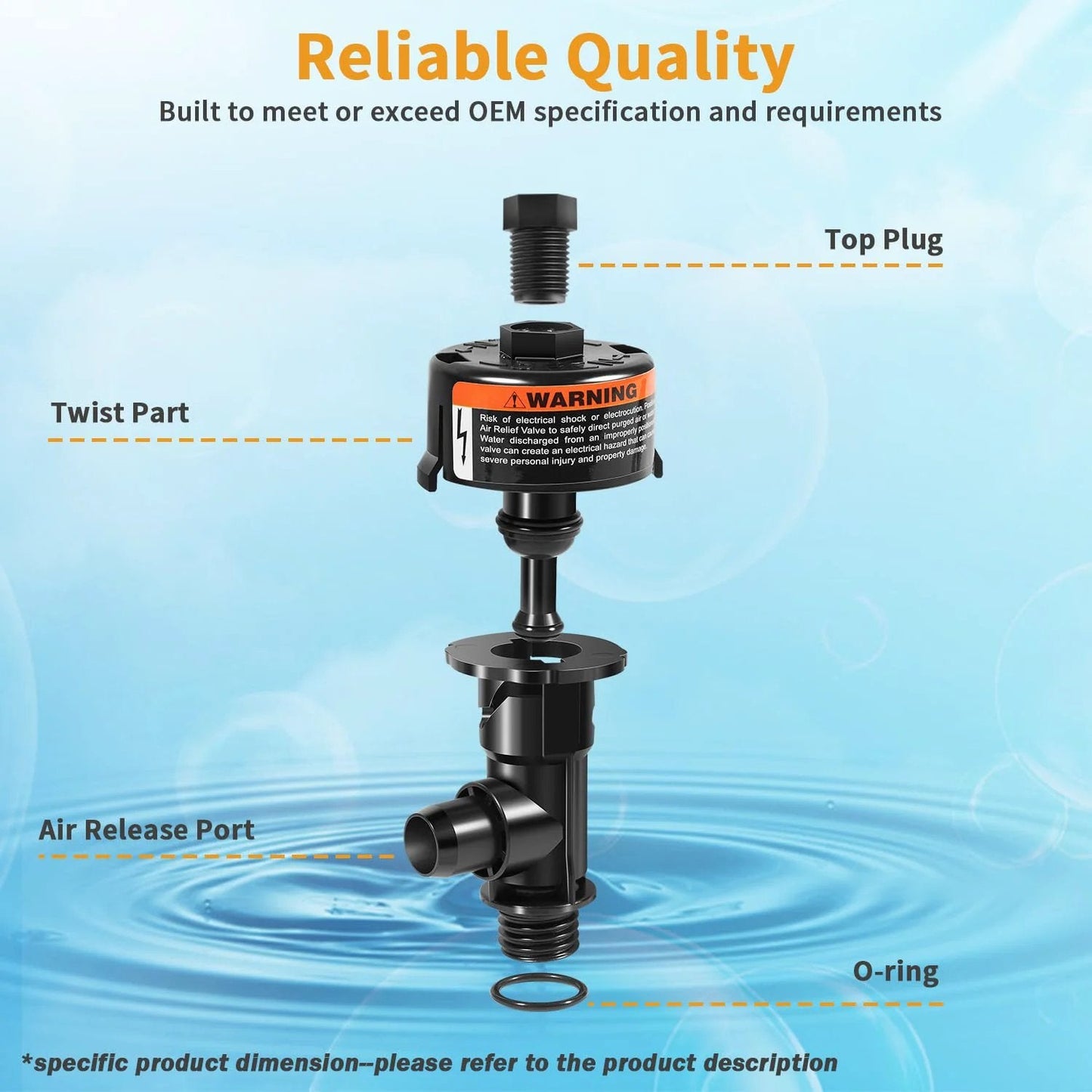 High Flow Manual Air Relief Valve Replacement 98209803 for pool and spa filter systems, showing top plug and air release port.