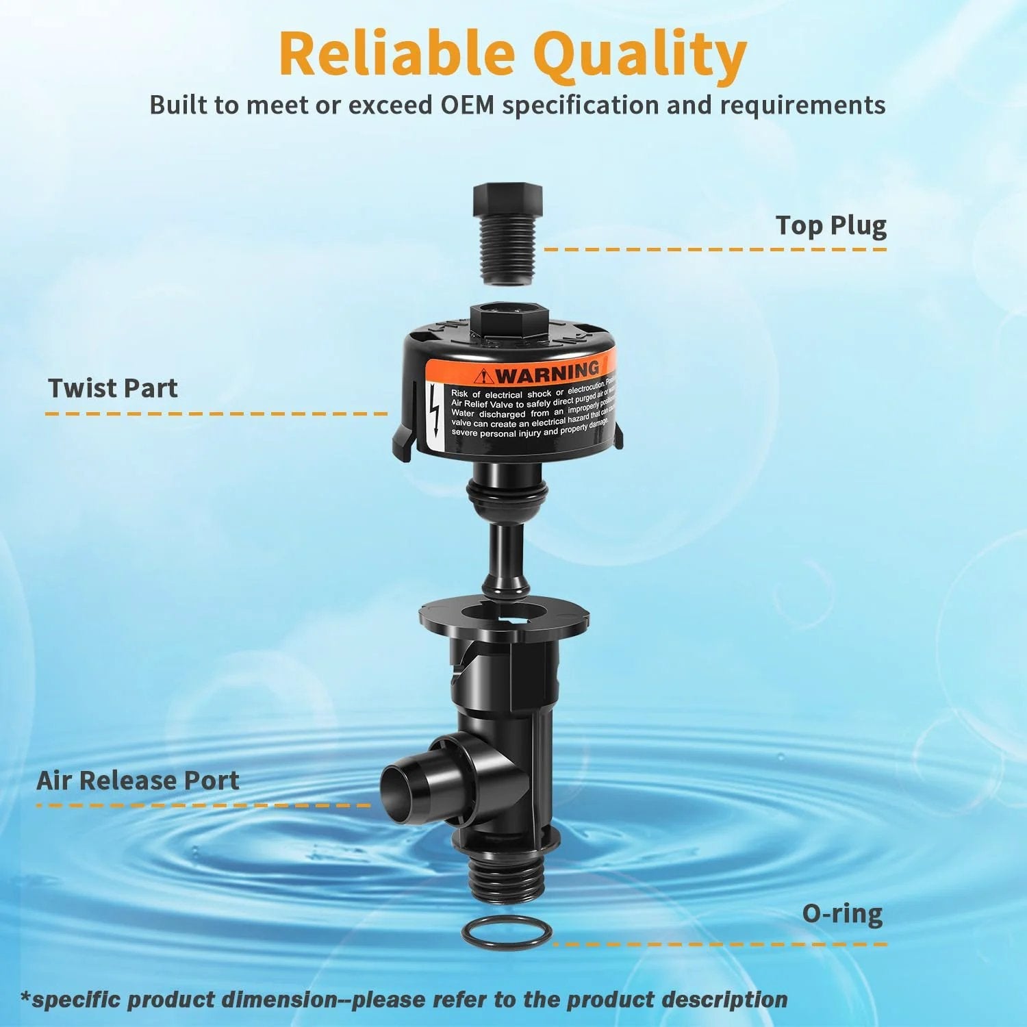 High Flow Manual Air Relief Valve Replacement 98209803 for pool and spa filter systems, showing top plug and air release port.