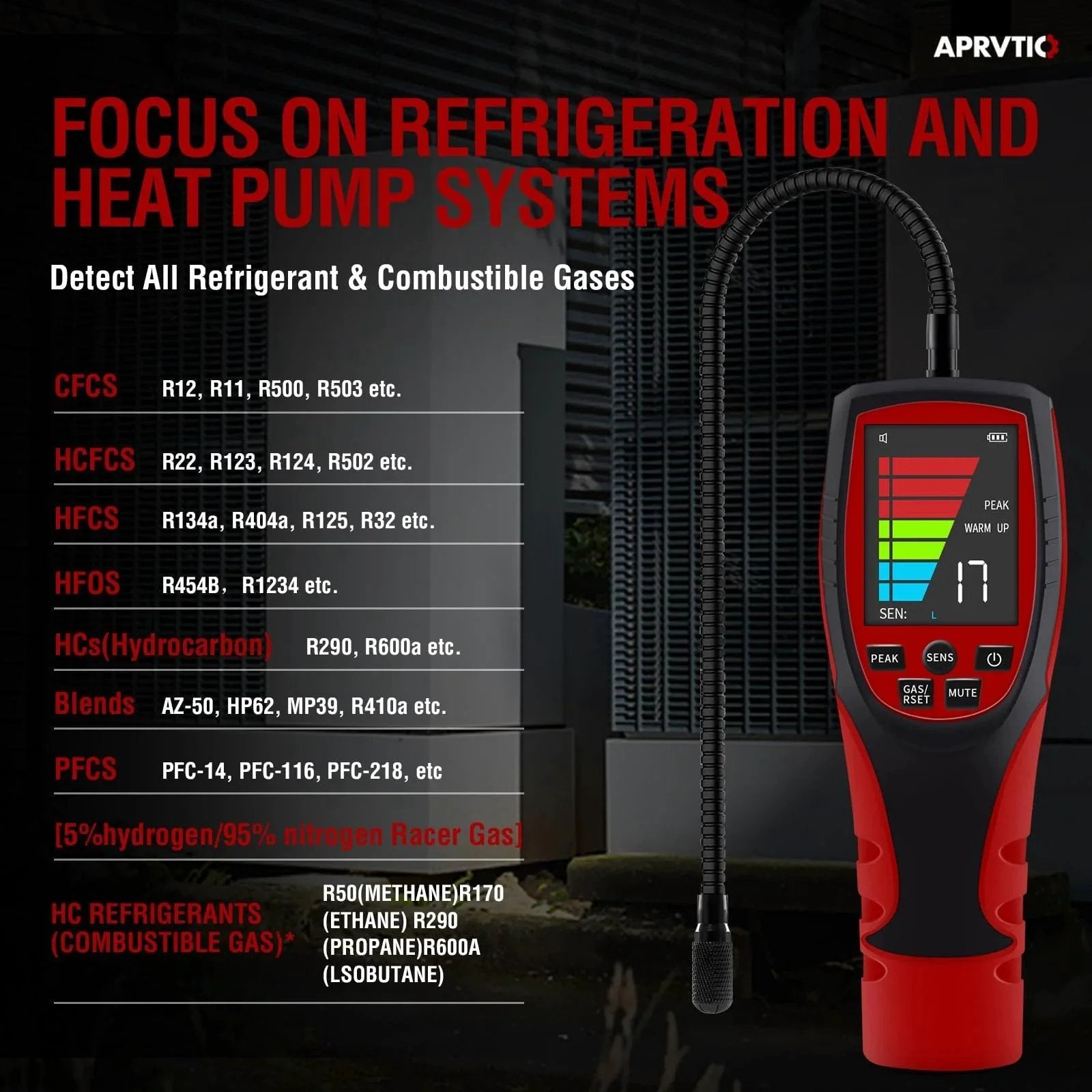Rechargeable HVAC Refrigerant Leak Detector With A 2.6 Inch Color Display Visual And Audible Alarm And Three Sensitivity Levels