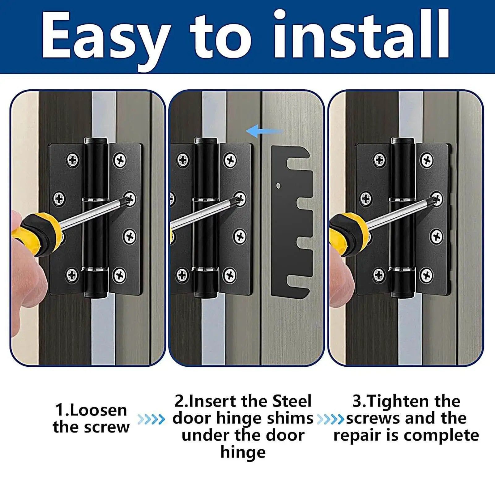 Installation process of Ten Piece Door Hinge Filler Plates Kit With Stainless Steel Spacers 4x1.5 Inch Adjustable