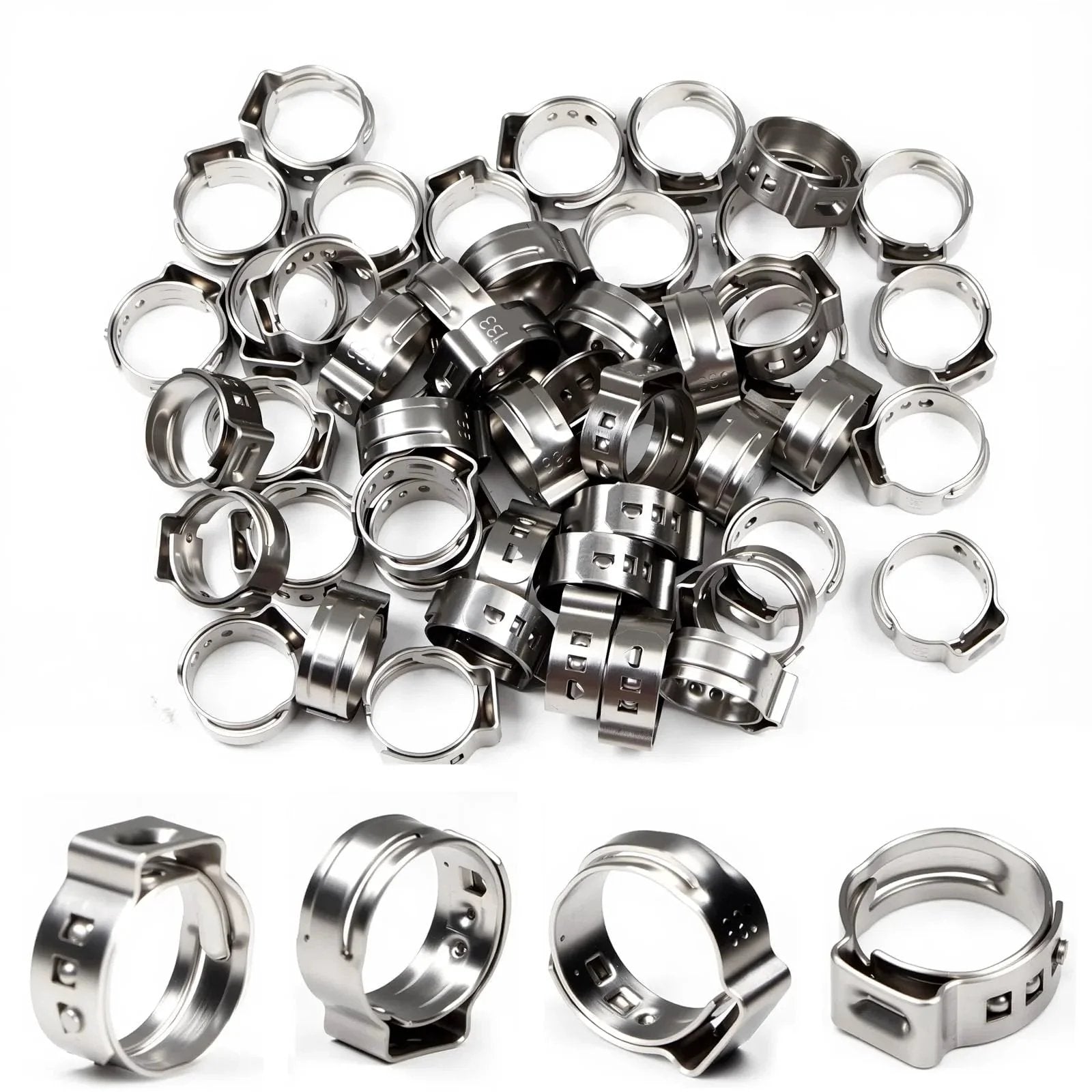 55 Pcs Single Ear Hose Clamps 10.8mm To 13.3mm 304 Stainless Steel Crimp Clamps Ear Clamp Pinch Clamp Stepless Hose Clamp For Automotive Home Appliances Plumbing And Marine Applications Reliable Corrosion Resistant Clamp Set