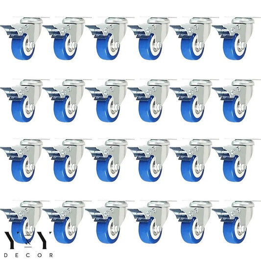24-pack of swivel plate caster wheels set 2 inch blue polyurethane casters with brakes total locking brake locks wheel and swivel