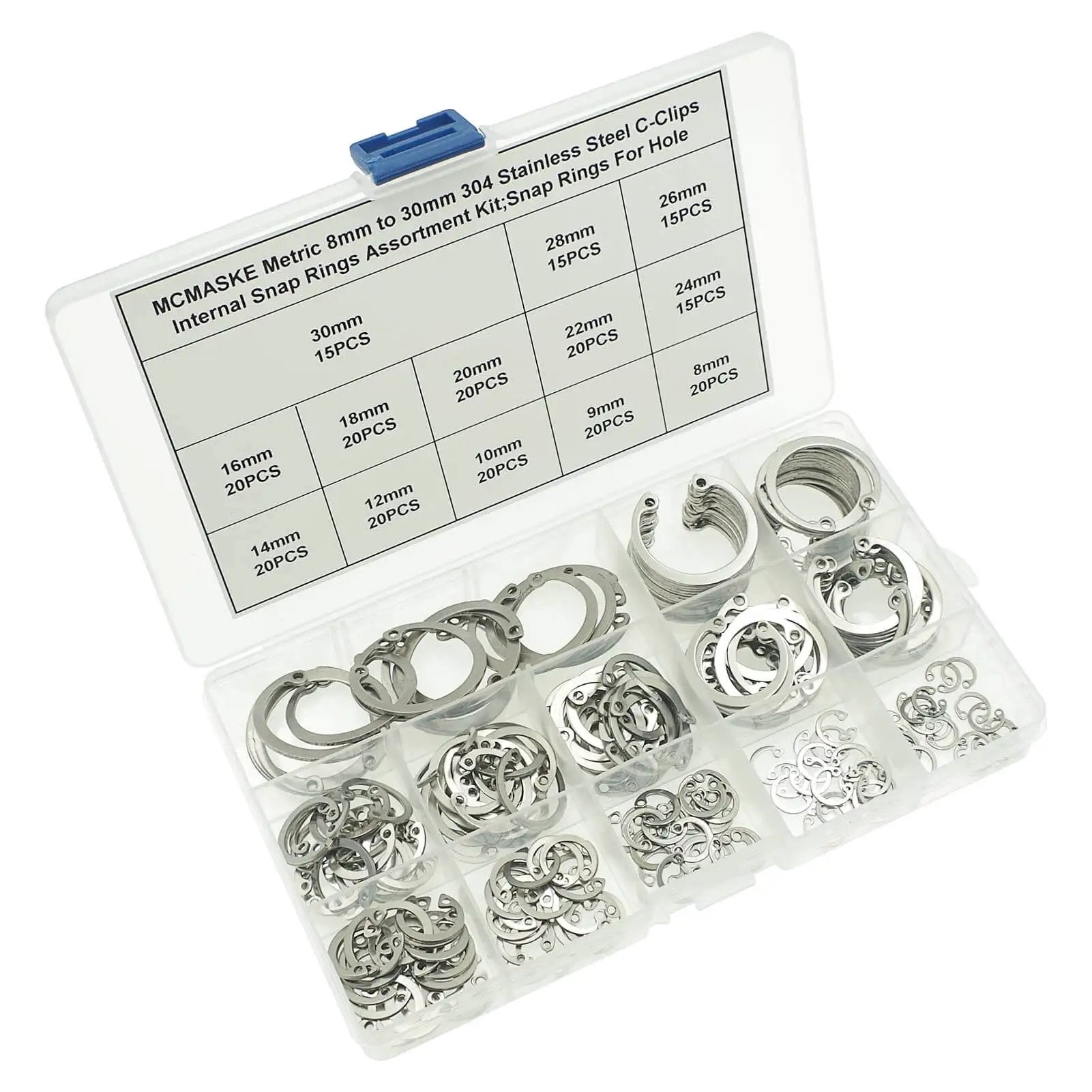 Internal Snap Ring Kit 8mm To 30mm Assortment 240 Pieces C Clips Retaining Rings For Holes 13 Sizes Metric 304 Stainless Steel
